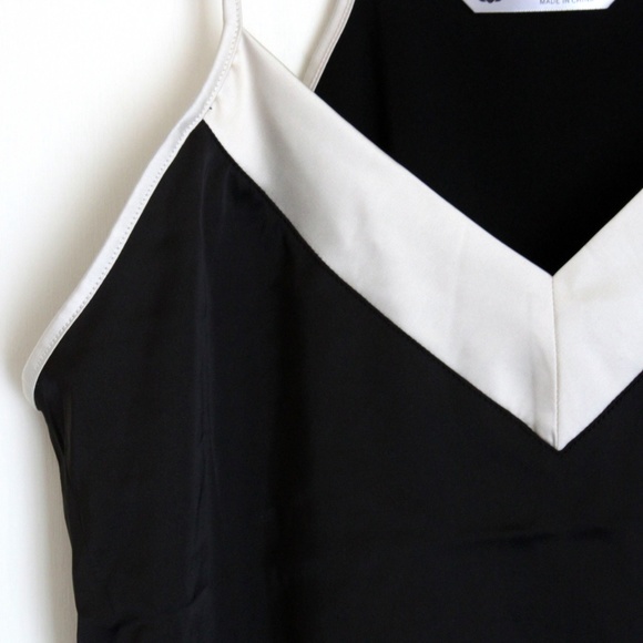 Cami Black Top Poly Satin White Trim Classy Modern - Picture 3 of 8